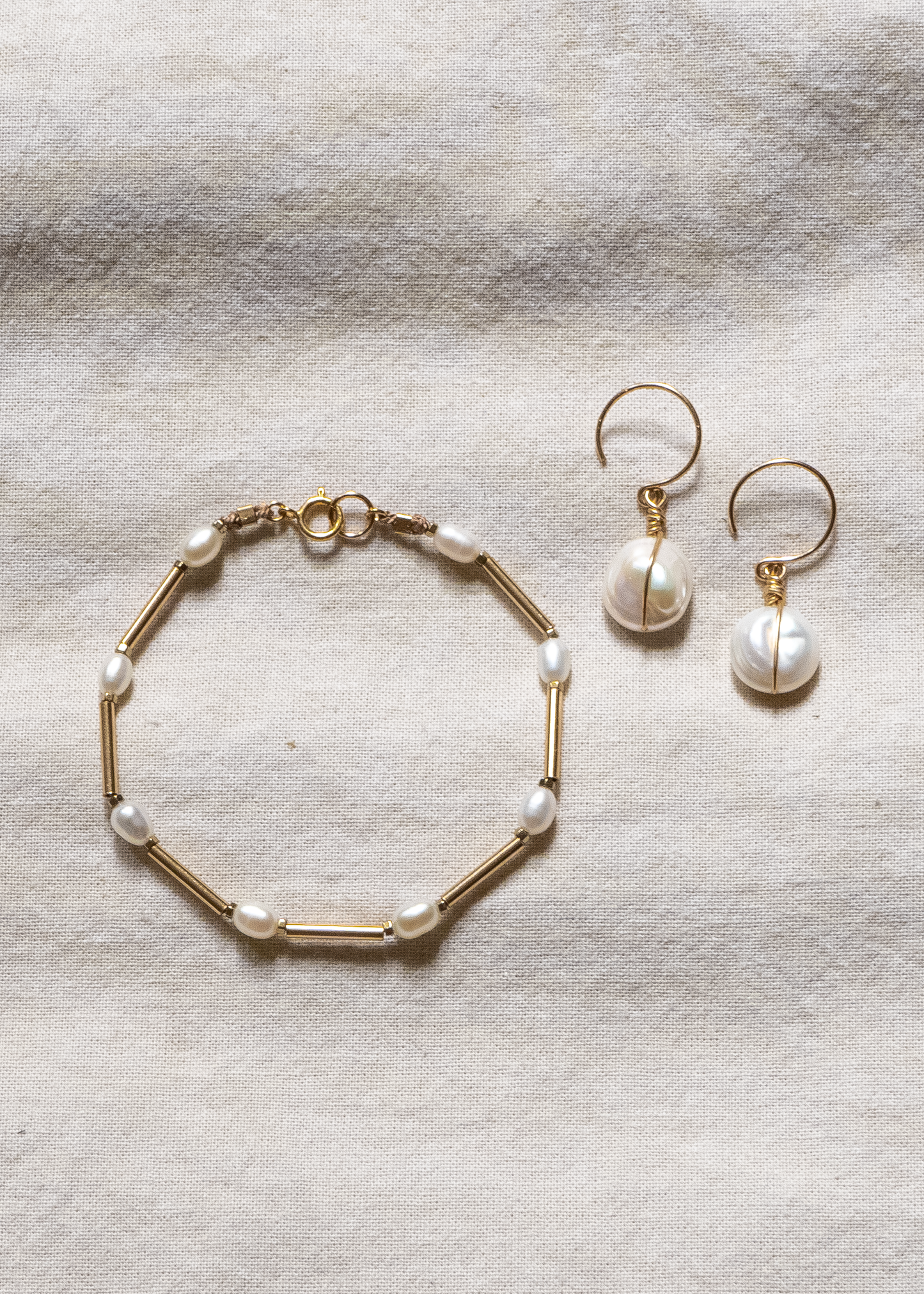 Rice Pearl Bracelet and Drop Earrings Set