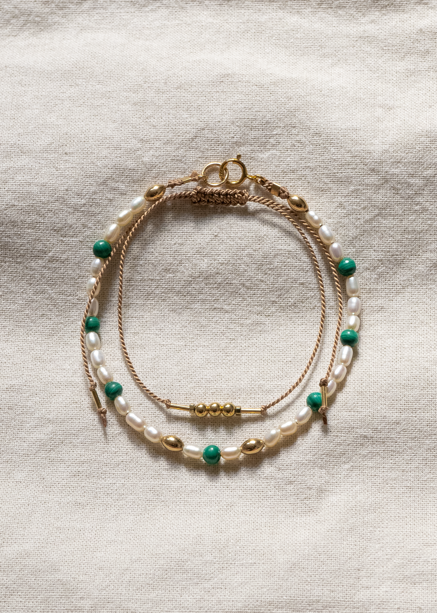 Rice Pearl Bracelet and Friendship Bracelet Set - Malachite