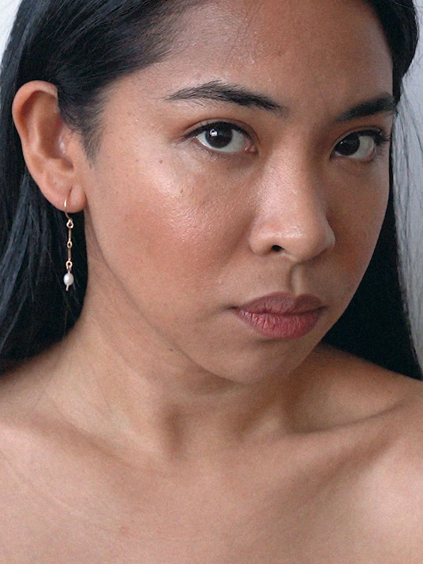 Dainty Freshwater Rice Pearl Drop Hoop Earrings