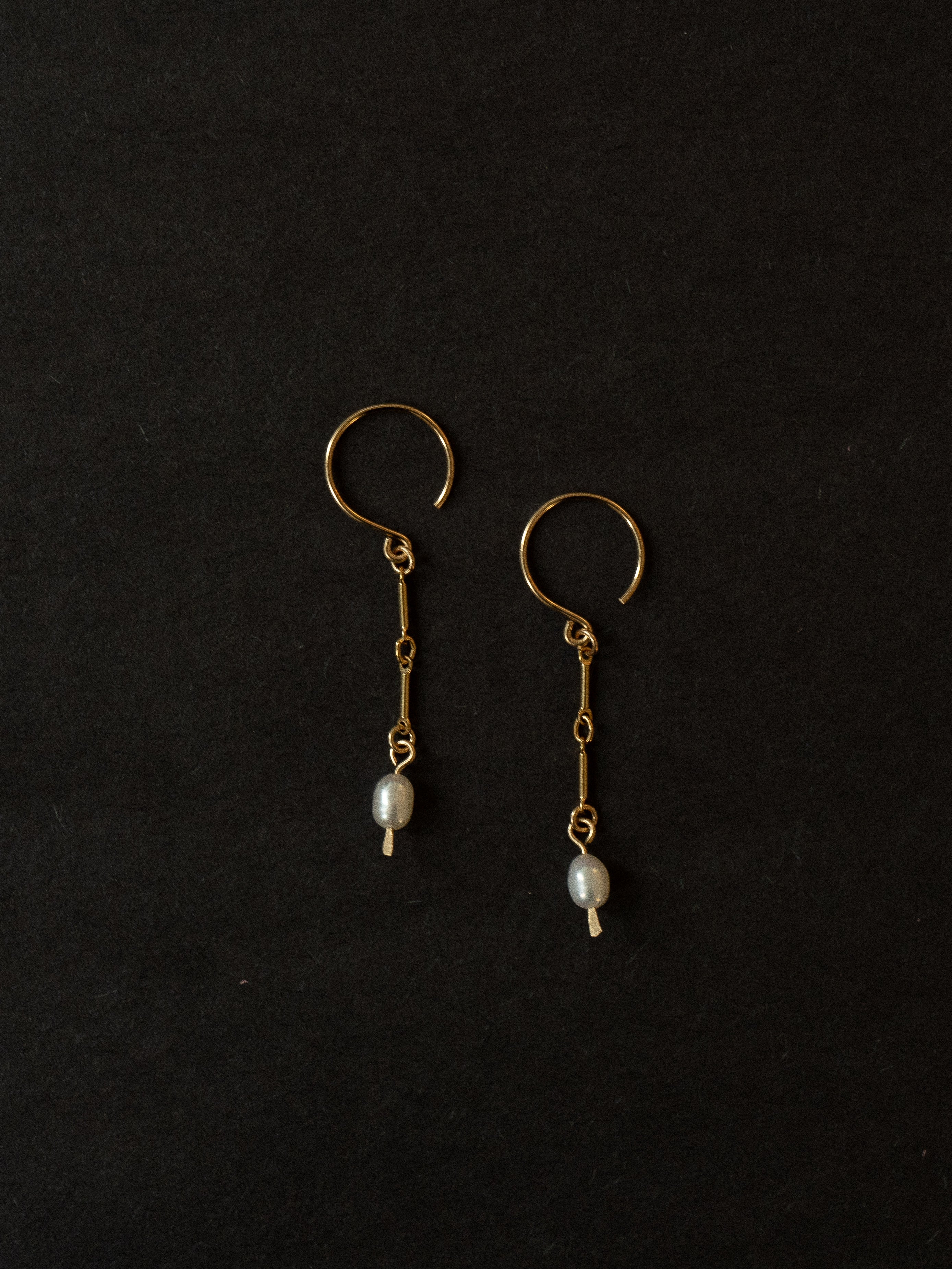 Rice Pearl Bar Chain Dangling Earrings