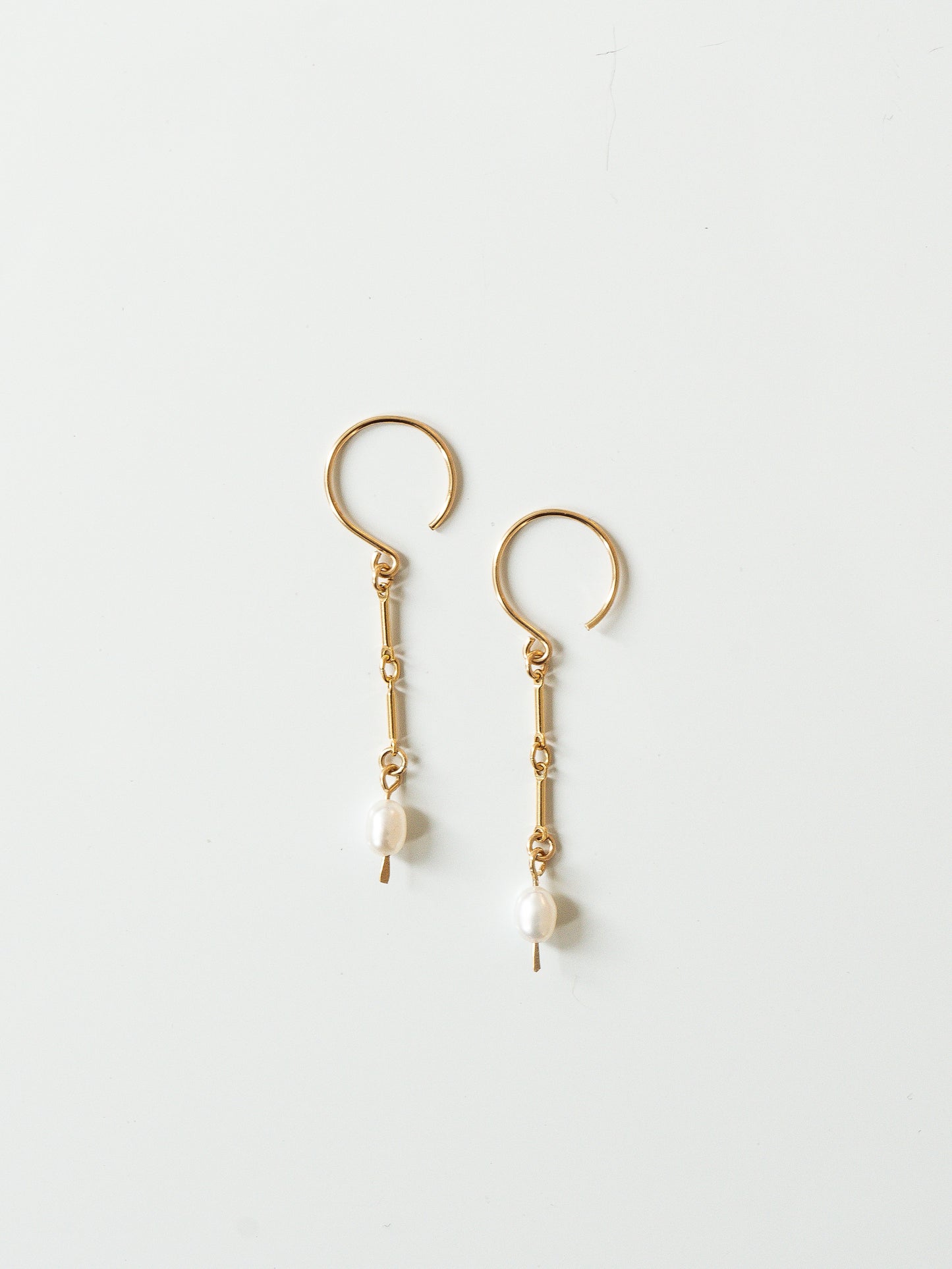 Dainty Freshwater Rice Pearl Drop Hoop Earrings