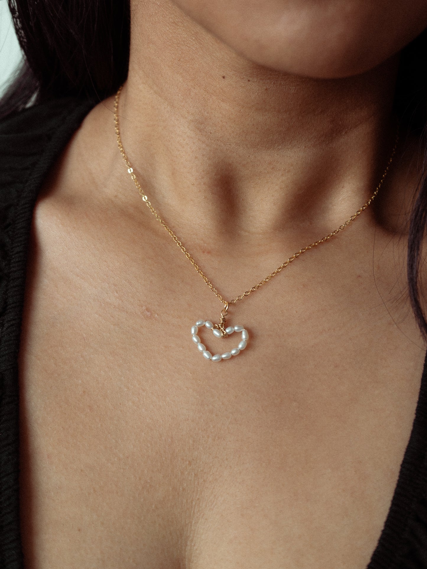 Dainty Freshwater Rice Pearl Heart Necklace