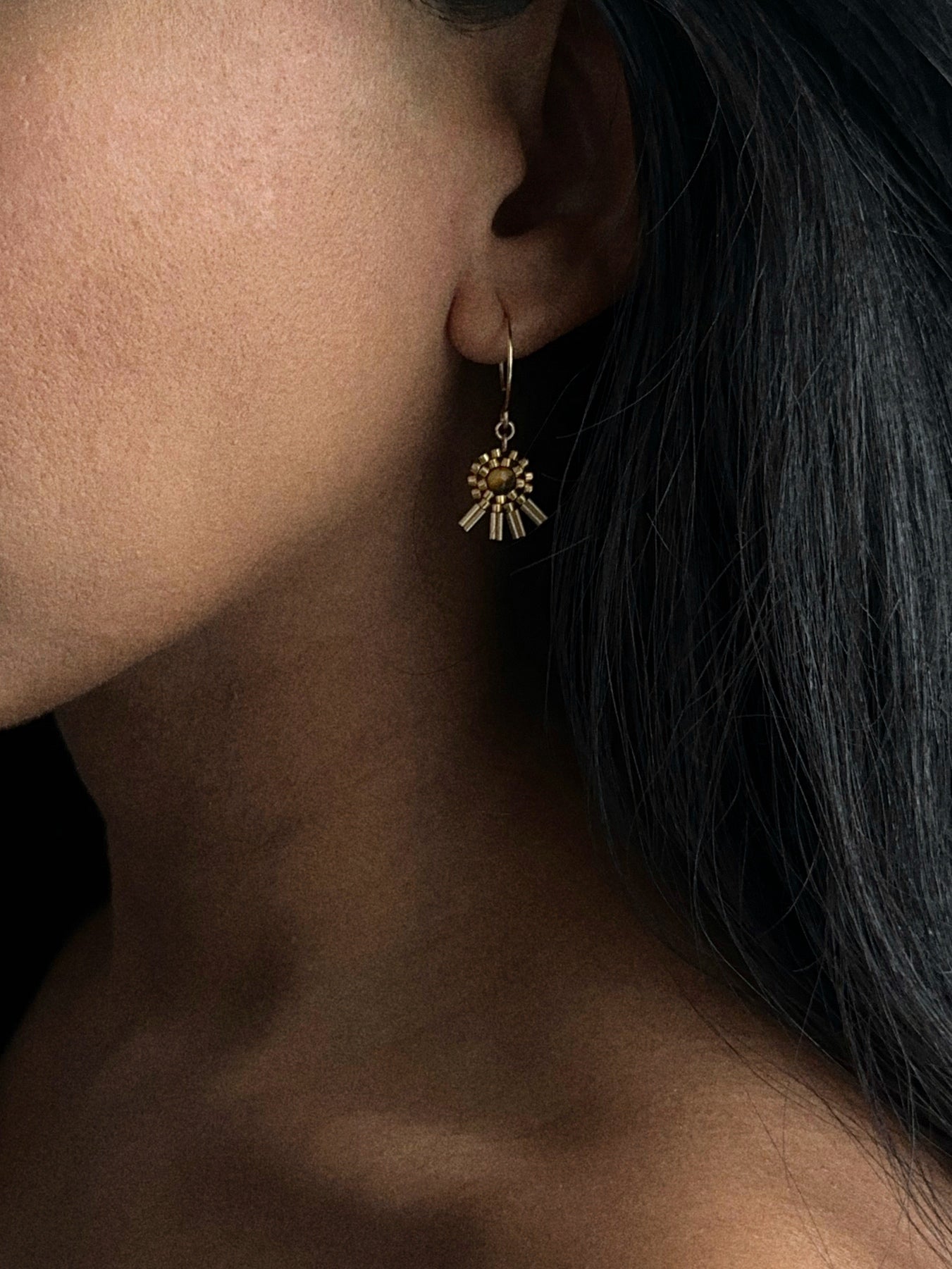 Araw Hoop Earrings in Gold and Tiger's Eye