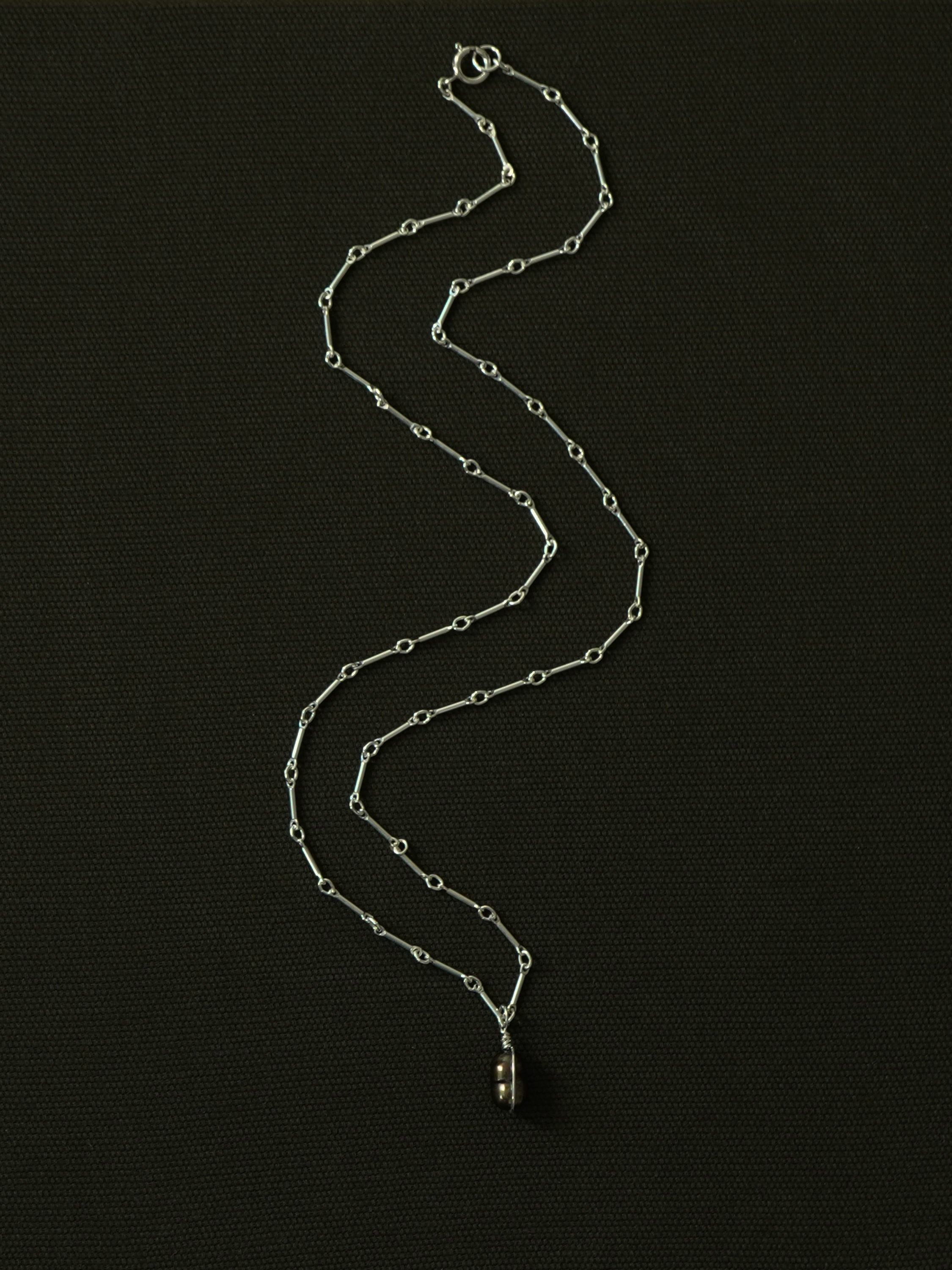 Dark Green Pearl Charm Necklace in Silver