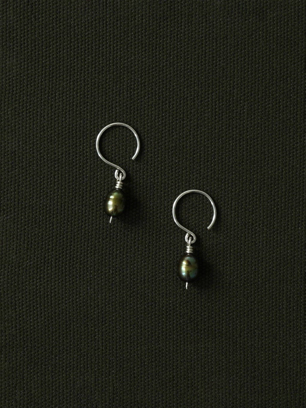 Dark Green Pearl Drop Earrings in Silver
