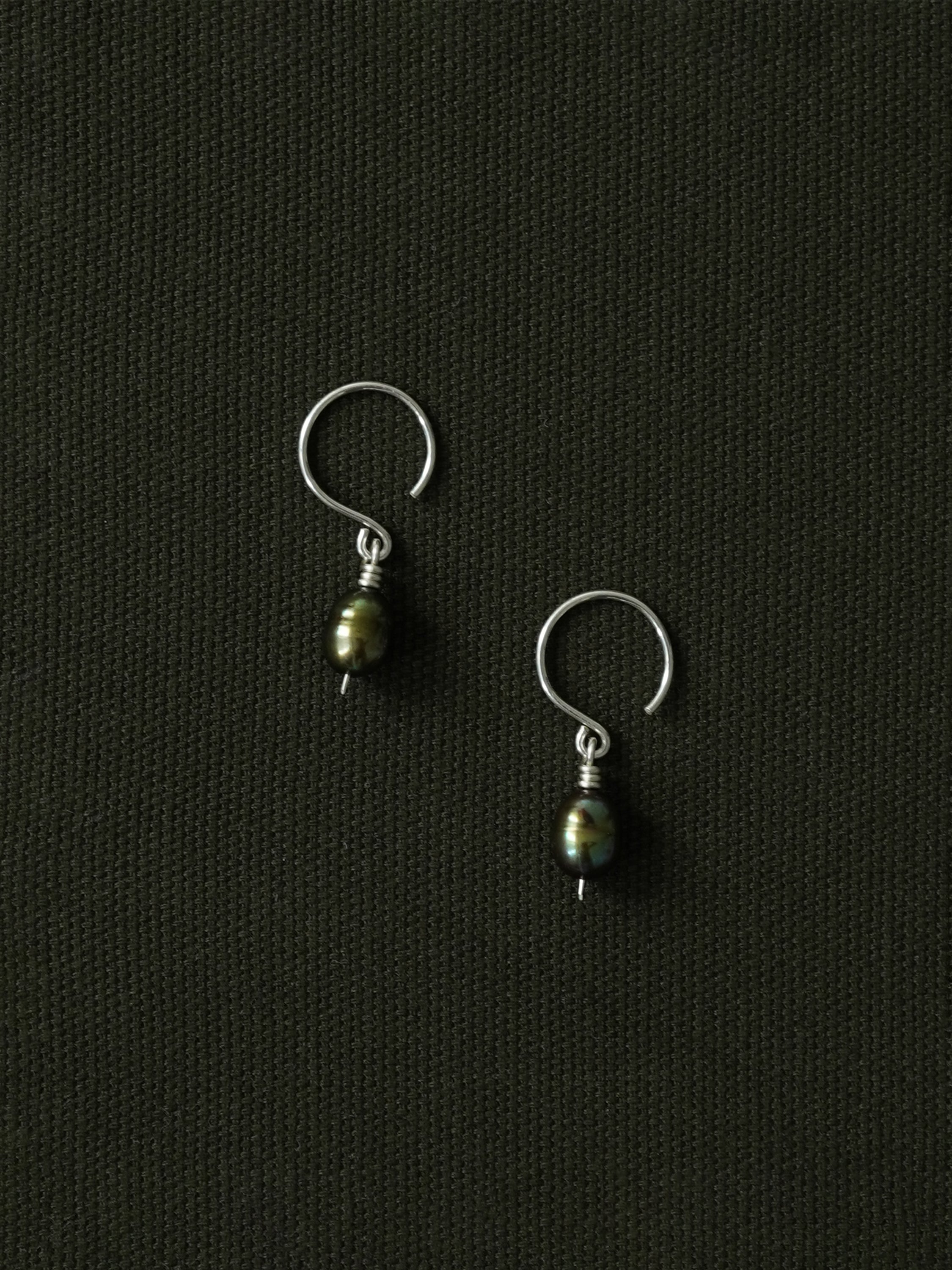 Dark Green Pearl Drop Earrings in Silver