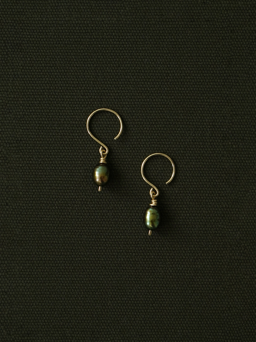 Dark Green Pearl Drop Earrings in Gold