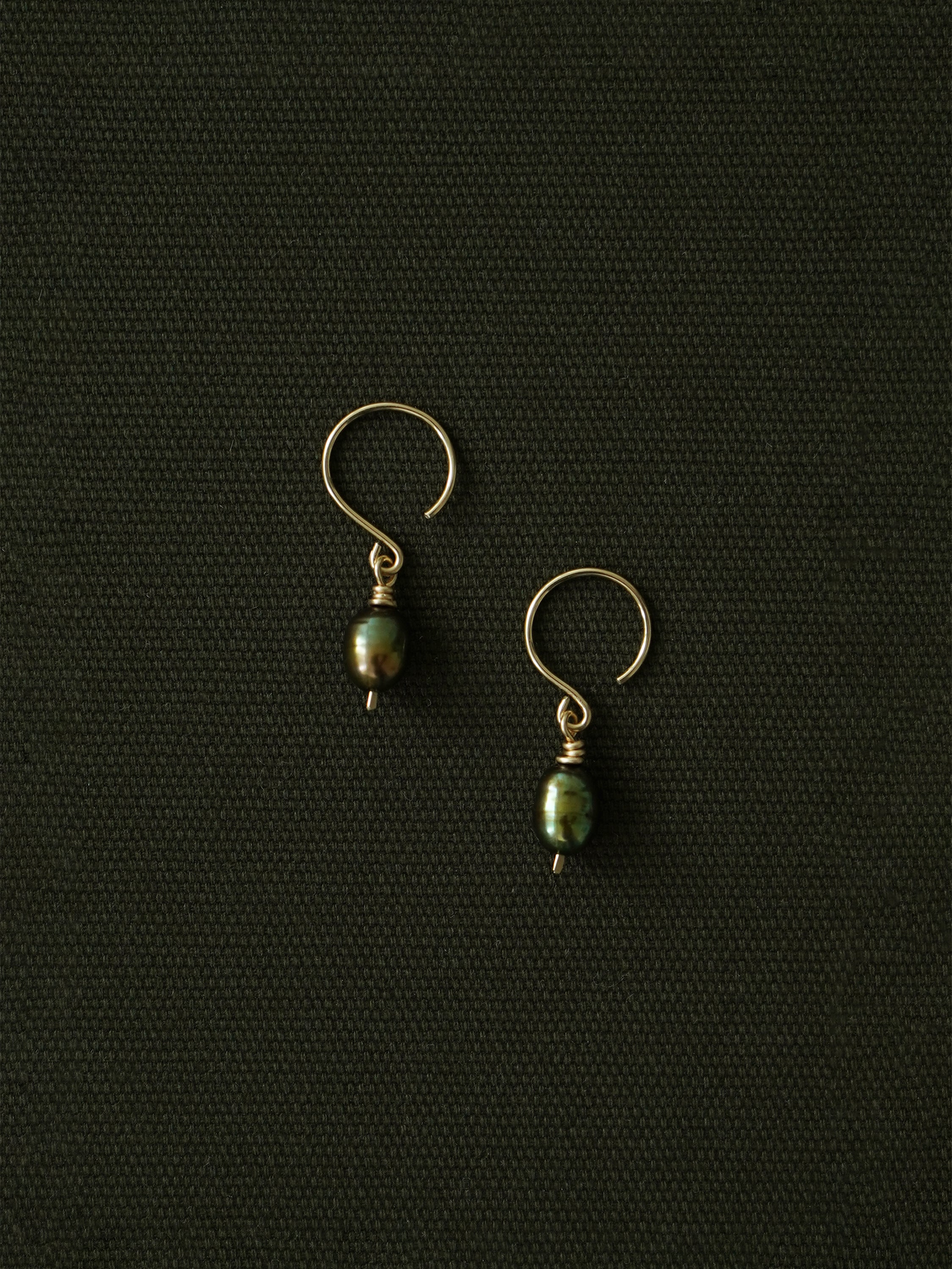 Dark Green Pearl Drop Earrings in Gold