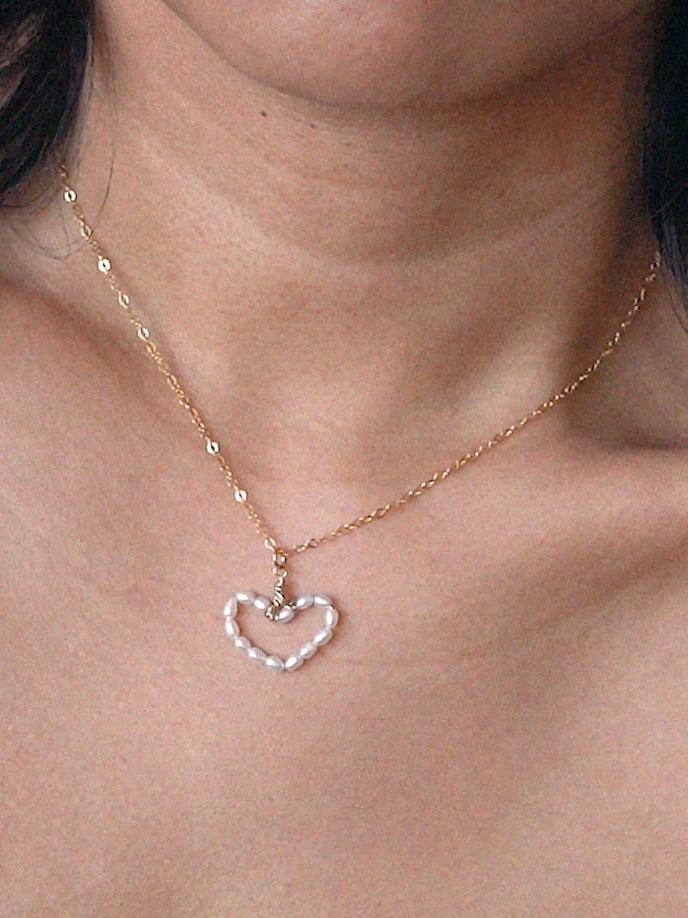 Dainty Freshwater Rice Pearl Heart Necklace