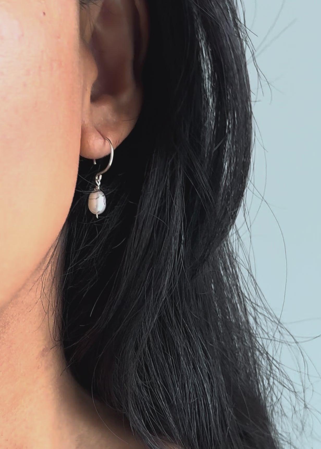 White Rice Pearl Drop Earrings in Silver