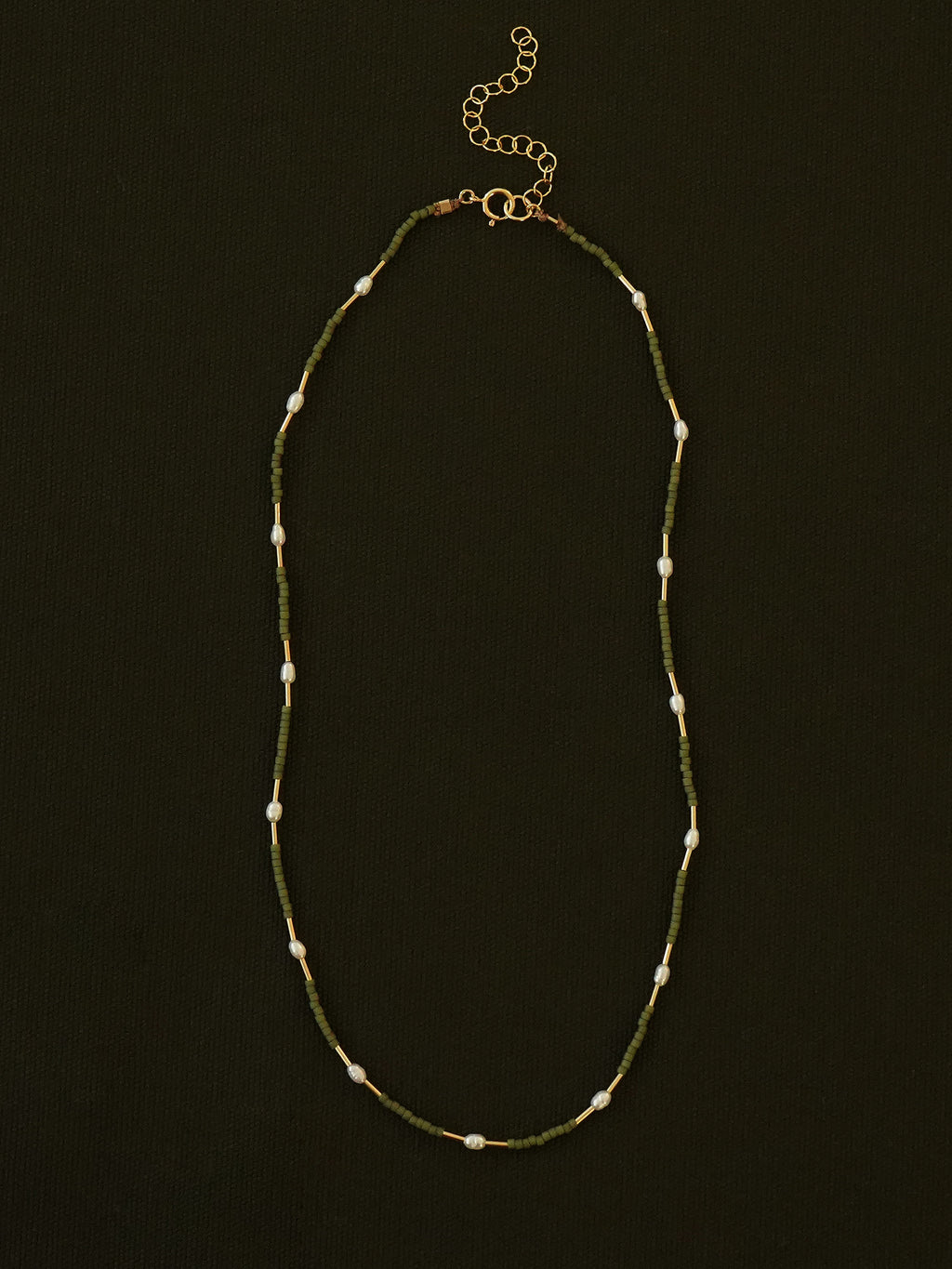 Rice Pearl Beaded Necklace in Green