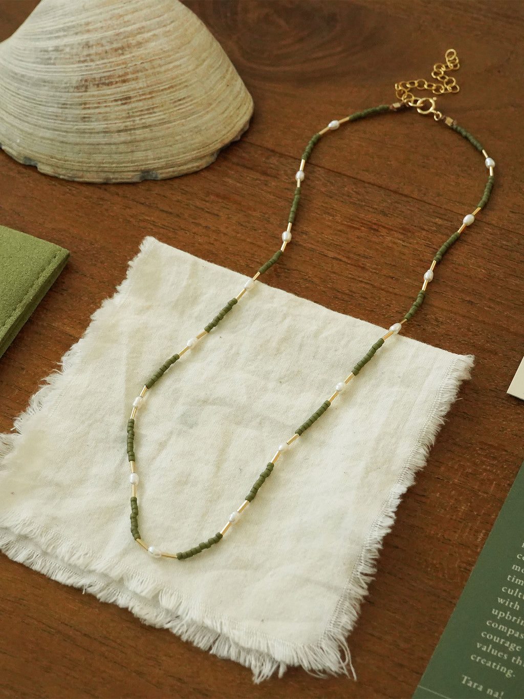 Rice Pearl Beaded Necklace in Green