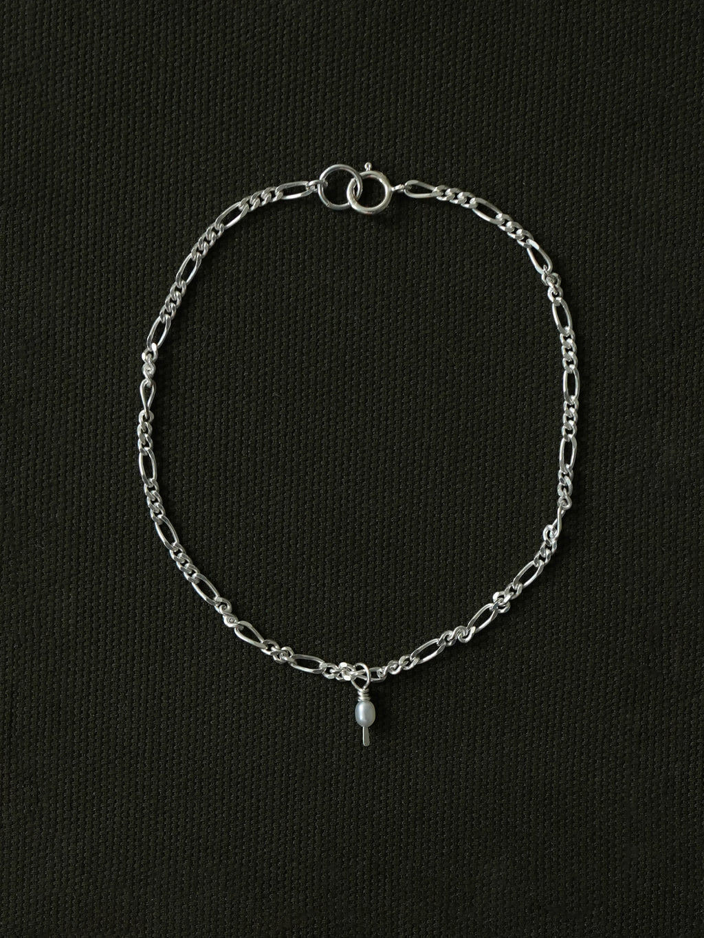Tiny Pearl Figaro Bracelet in Silver