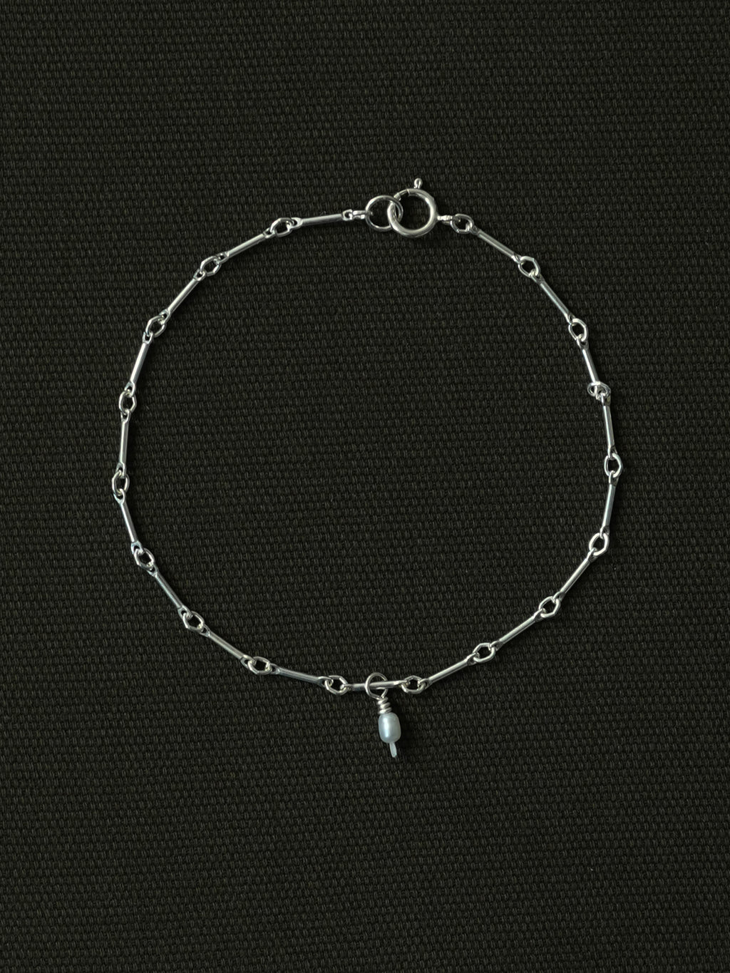 Tiny Pearl Bar Chain Bracelet in Silver