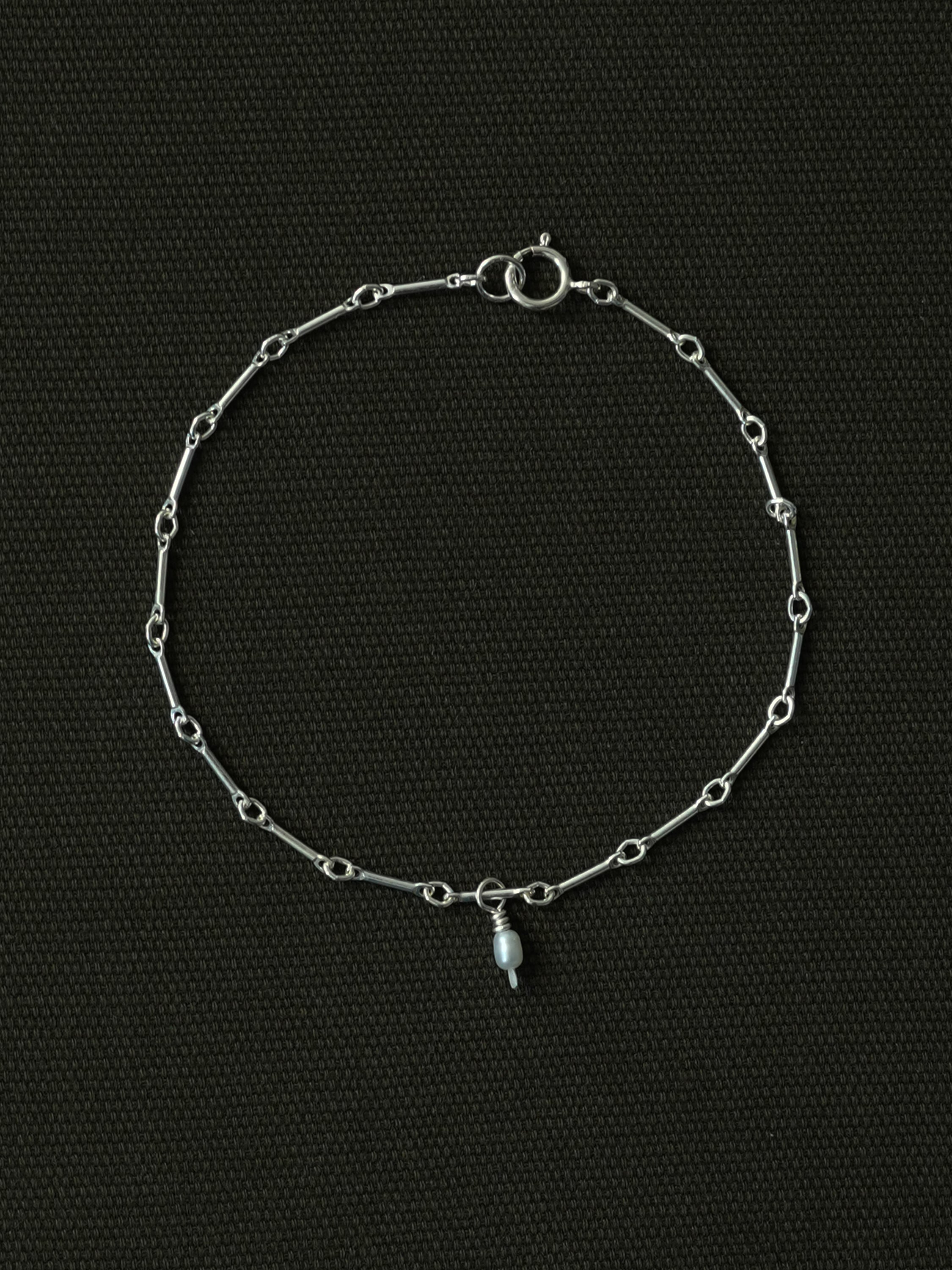 Tiny Pearl Bar Chain Bracelet in Silver