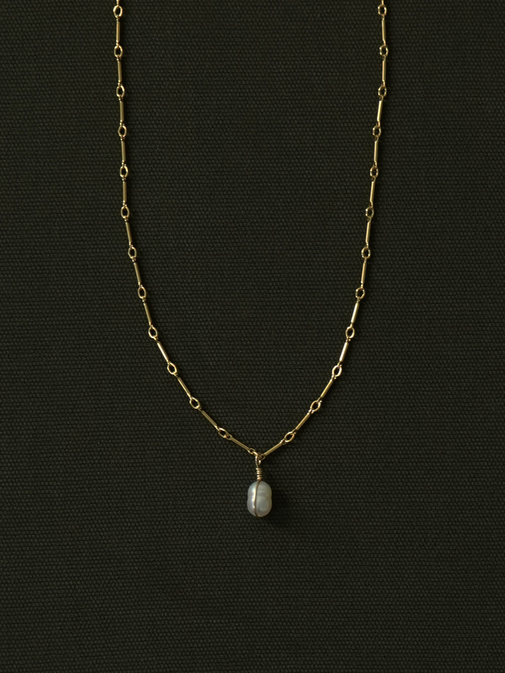 White Pearl Charm Necklace in Gold