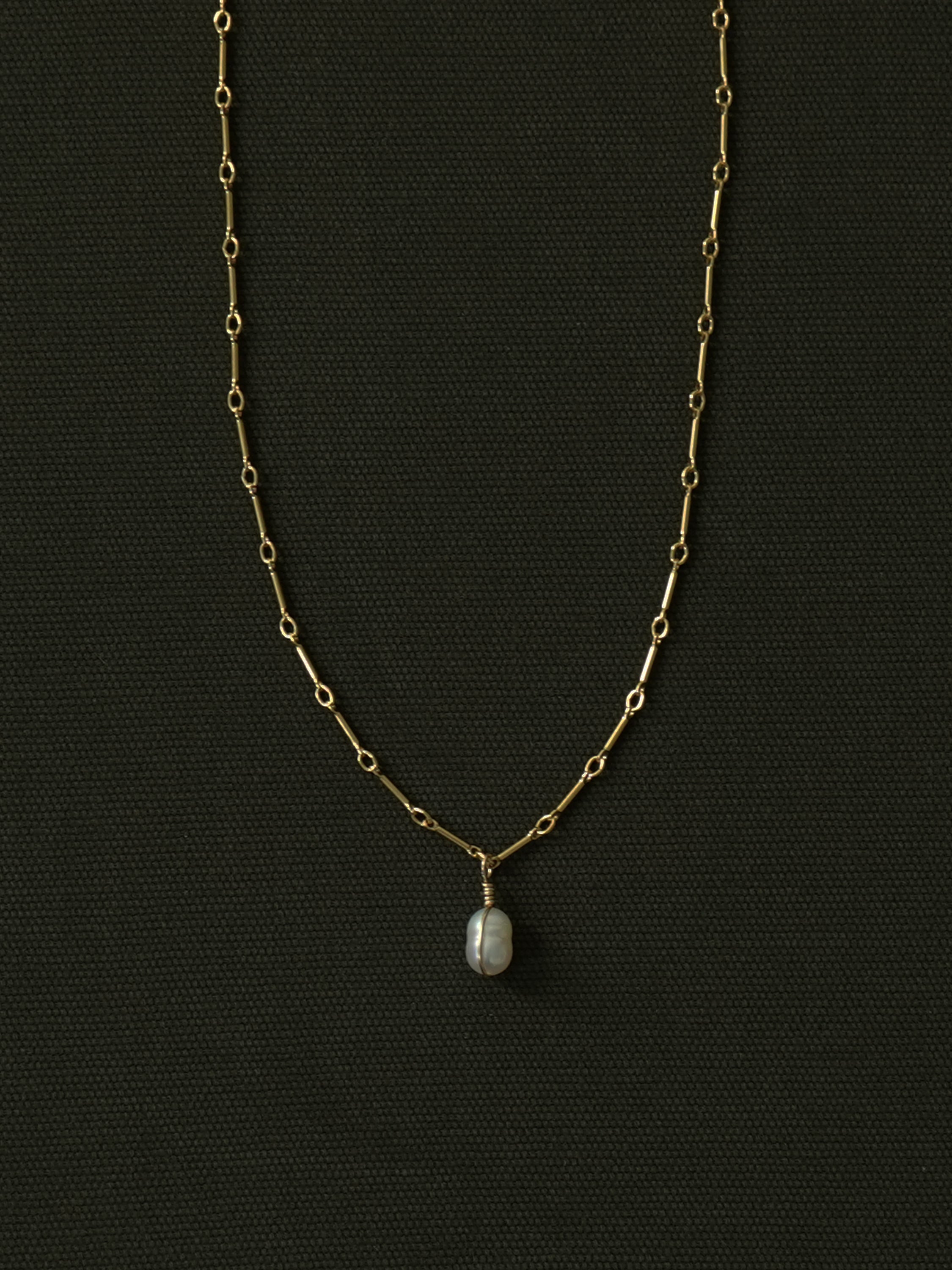 White Pearl Charm Necklace in Gold