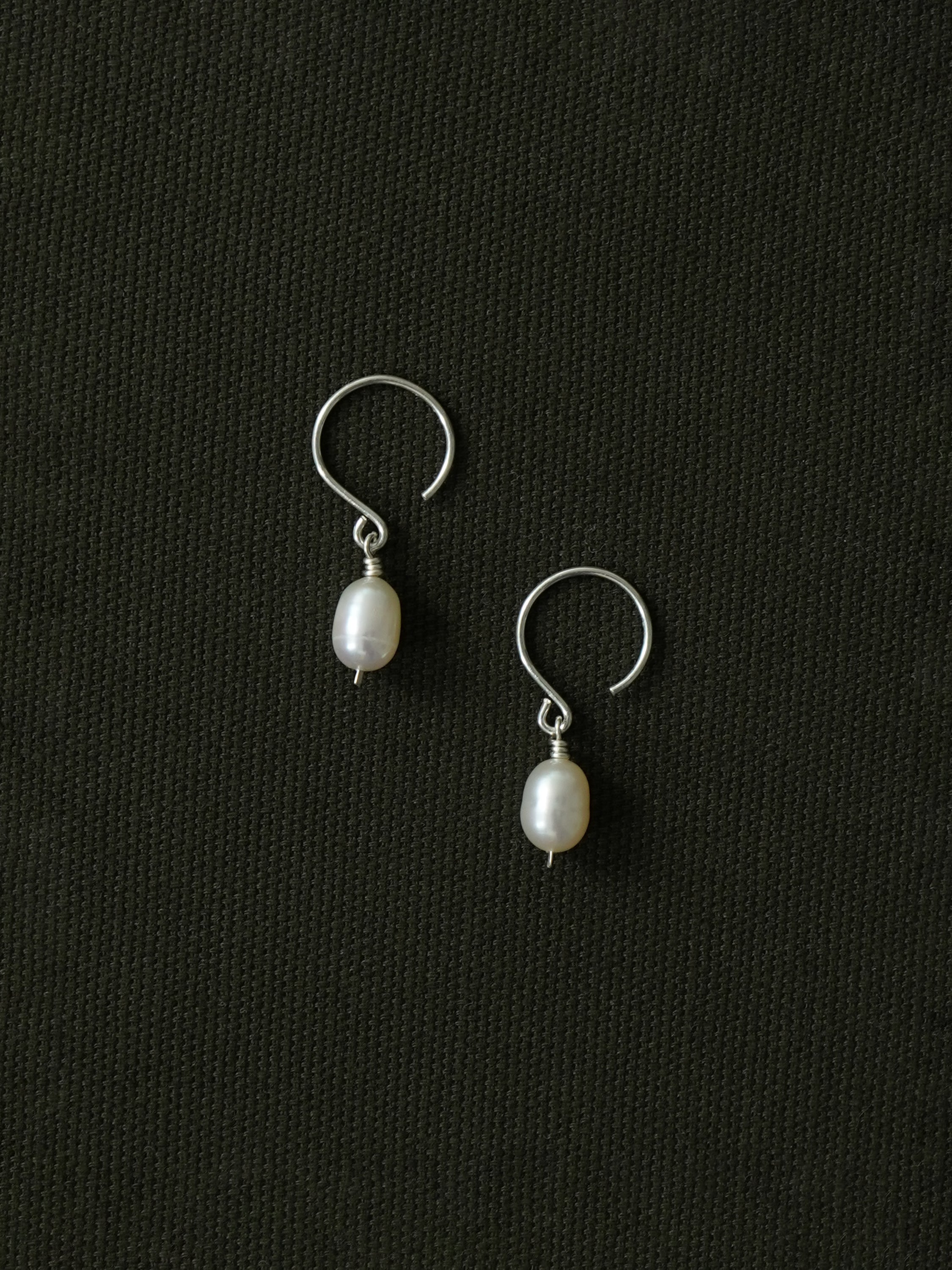 White Rice Pearl Drop Earrings in Silver