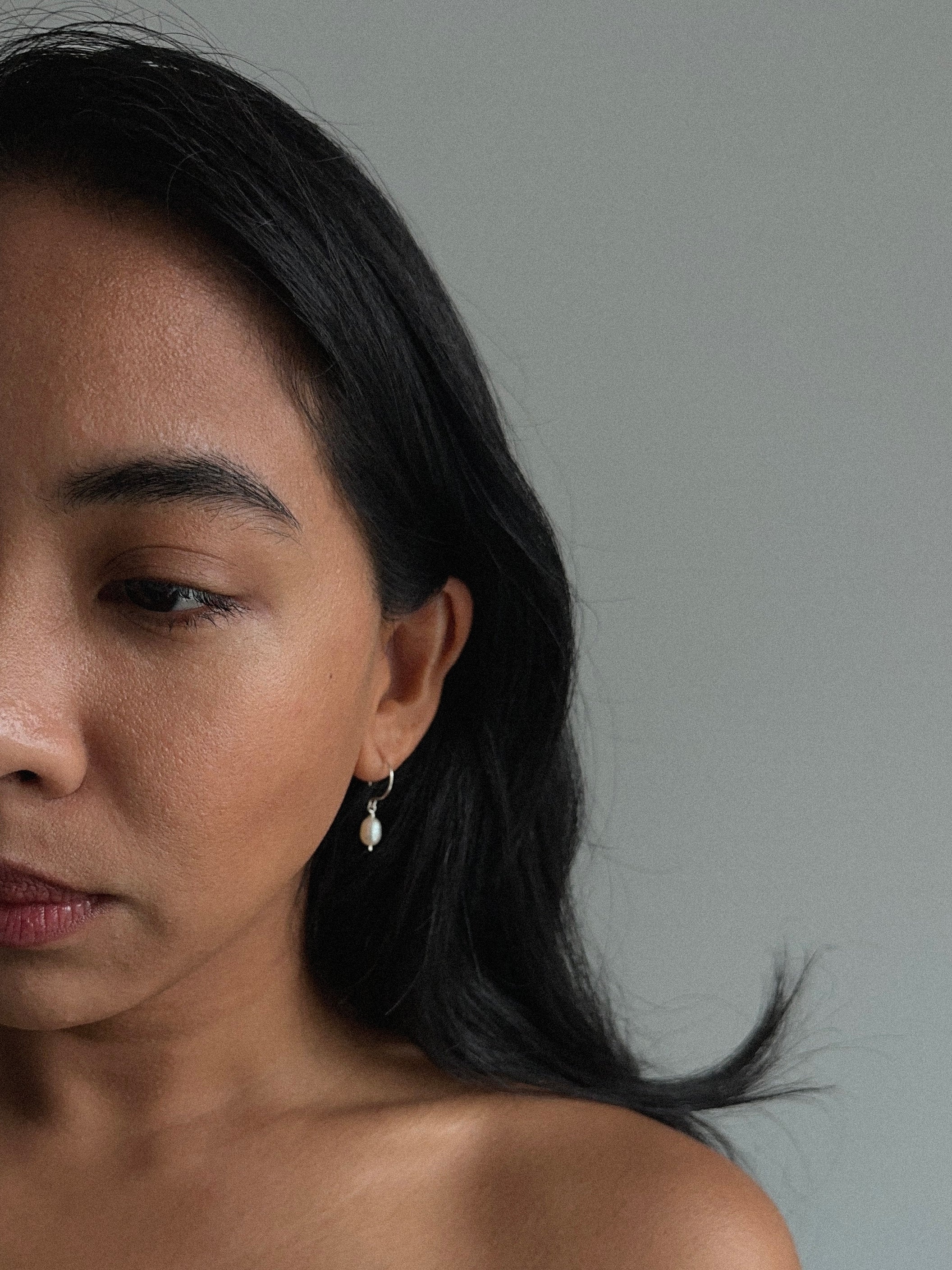 White Rice Pearl Drop Earrings in Silver