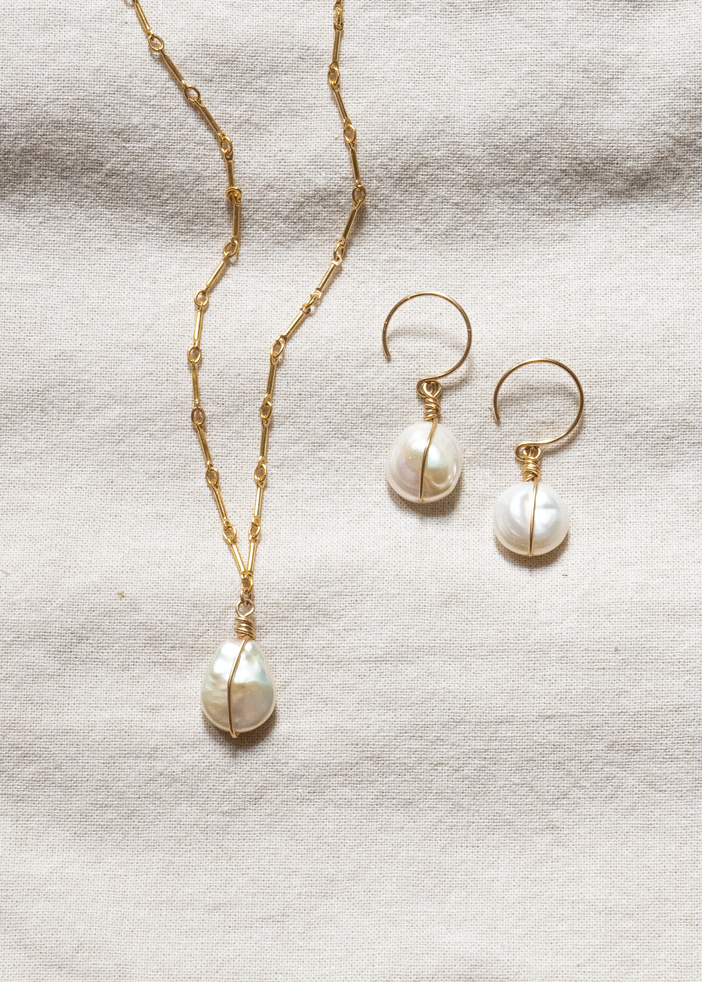 Pearl Bar Chain Necklace and Drop Earrings Set